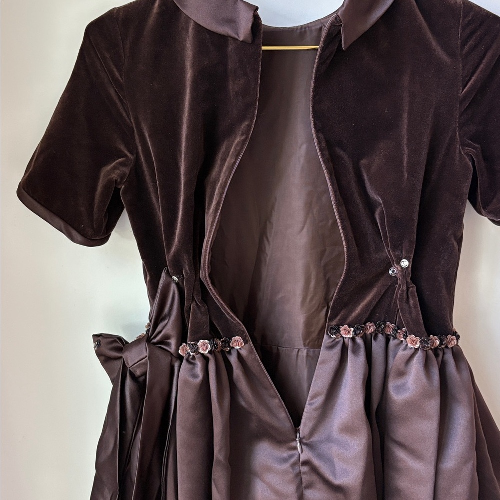 Zoe LTD Formal Dress Gown in Brown Velvet & Satin Bow Party Special Occa Size 16 - Picture 8 of 12